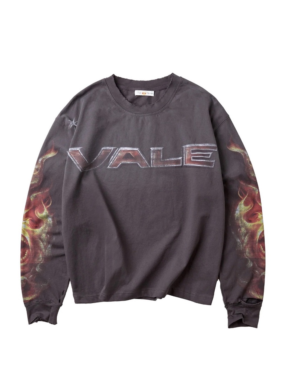 VALE Forever “Budokai” Graphic Flame Long Sleeve Tee in Charcoal